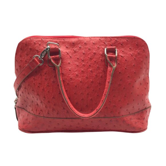 Bueno Red Imitated Ostrich Leather Convertible Satchel - Picture 1 of 11
